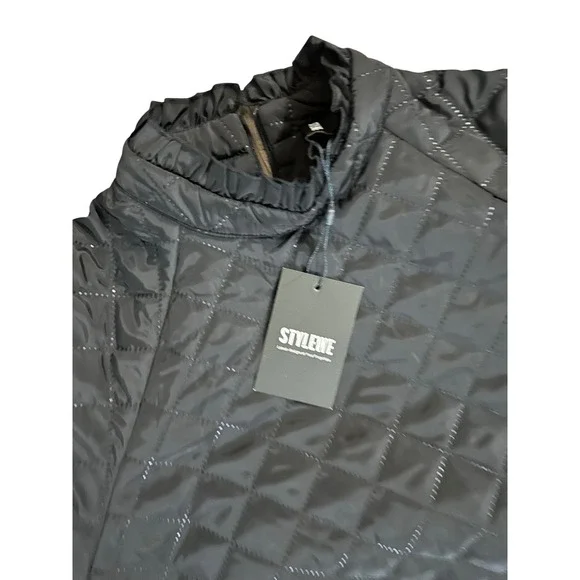 NWT STYLEWE Quilted Puffer Dress Black Puff Sleeve Ruffle Hem Mock Neck L - Picture 5 of 6